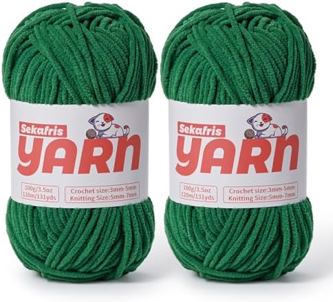Plush Chunky Chenille Yarn for Crocheting, Soft Fluffy Velvet Yarn for Crocheting Amigurumi, Fuzzy Baby Blanket Knitting 200g/262yds Bulky(2 Greener) by Sekafris