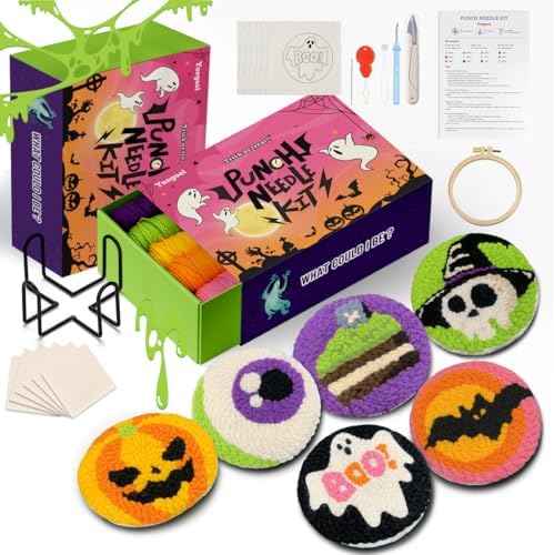 yuegool 6PCS Enchanted Oddities Punch Needle Coasters Kit – Easy DIY Embroidery Kit for Beginners, Adults & Kids | Includes Patterns, Tools, Yarns, Hoop, Instructions, Coaster Holder by Unknown