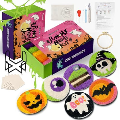 yuegool 6PCS Enchanted Oddities Punch Needle Coasters Kit – Easy DIY Embroidery Kit for Beginners, Adults & Kids | Includes Patterns, Tools, Yarns, Hoop, Instructions, Coaster Holder by Unknown