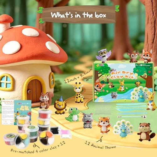 Air Dry Clay Kit, 12 Animals Modeling Clay for Kids, Model Magic Clay with Sculpting Tools, Safe & Non-Toxic, DIY Arts & Crafts School Projects, Home Party Favors (Clay Animals Kingdom kit) - Image 2