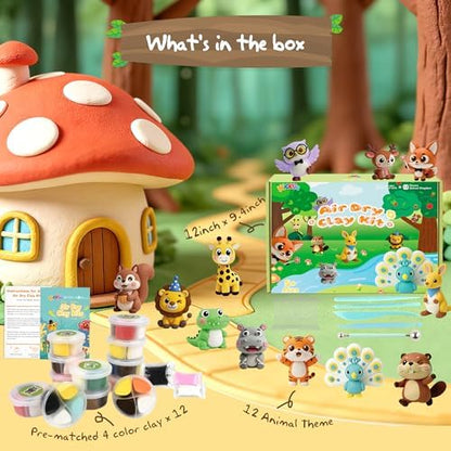 Air Dry Clay Kit, 12 Animals Modeling Clay for Kids, Model Magic Clay with Sculpting Tools, Safe & Non-Toxic, DIY Arts & Crafts School Projects, Home Party Favors (Clay Animals Kingdom kit) - Image 2