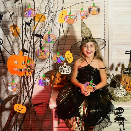 80PCS Wooden Halloween Decoration Pumpkins Ornaments to Paint Happy Halloween Cutouts Unfinished, DIY Blank Unfinished Ghost Spider Web Black Cat Trick or Treat Boo Ornament for Home Crafts Hanging - Image 7