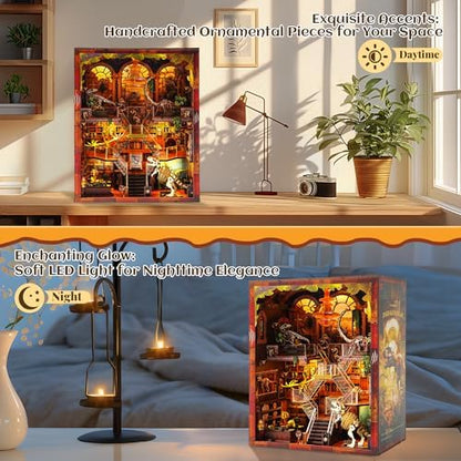 VORATHIS Dinosaur Book Nook Kit LED, 3D Wooden Puzzle Museum for Adults - Image 5