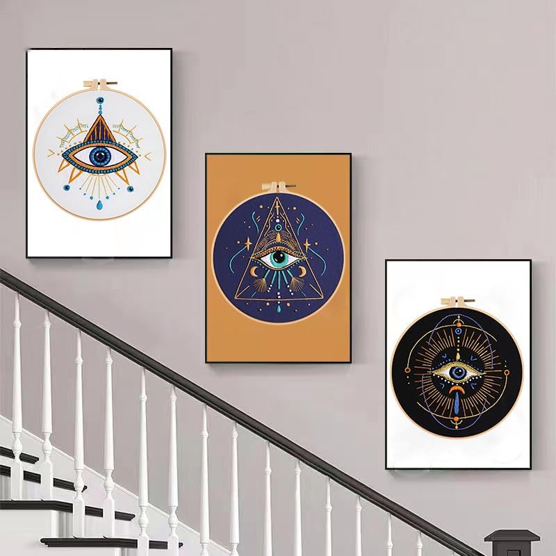 Konrisa 3 Pcs Embroidery Kits with Tarot Cards and Eyes Pattern, Stamped Embroidery Starter Kit for Beginners Adults Needlepoint Kits DIY Sewing Cross Stitch Practice Kit Home Decoration - Image 3