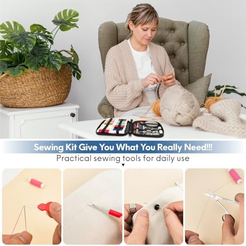 Sewing Kit Basic for Adults, 87 Pcs Sewing Kit with Needle and Thread, Sewing Supplies Portable Travel Emergency Repair Kit for Beginners Home DIY, Gift for Mom and Grandma OKOMER - Image 6