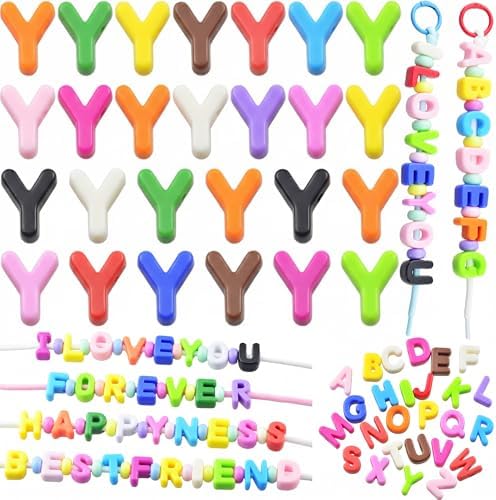 Large Letter Beads 26 Pcs 20mm 3D Paracord Beads Acrylic Colorful Bubble Big Alphabet Bead 6mm Large Hole Chunky Letter Bead for Keychains Purse Bag Charm Kit Backpack (26, Large Letter Beads Y) by KJMLDIY
