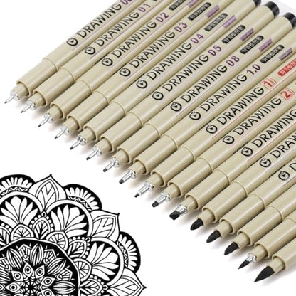 Muchcute Micro Fineliner Drawing Art Pens: 16 Black Artist Supplies Adults by Muchcute
