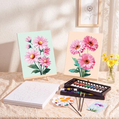 Cholemy 36 Pcs Paint and Sip Kit Gift for Adults 8''x10'',Vivid Flowers - Image 2