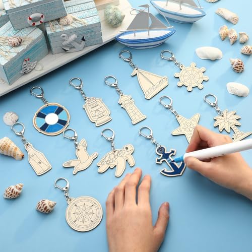 RattanView 24 Pcs Nautical Craft Keychains DIY Keychain, 12 Styles - Image 4
