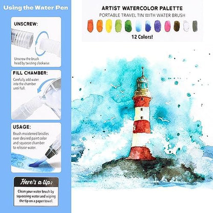 ArtSkills Travel Watercolor Kit, Watercolor Paint Set with Water Brush - Image 2