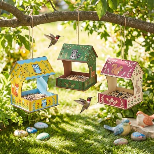 6 Pack Wooden Bird Feeder Kits Bulk Bird Houses to Paint Unfinished Craft - Image 6
