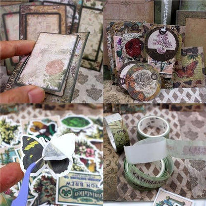 Diuhofart Vintage Scrapbooking Supplies Kit, 185pcs Junk Journal Kit with Scrapbook Paper Sticker Aesthetic Notebook Scrapbook Kit, Art Craft DIY Gift for Adult Women - Image 3