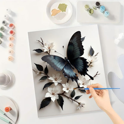 TAOPAOLAB Nature Paint by Numbers Kit for Adults - DIY Black Butterfly and White Flowers Painting on Canvas 12x16In, Framed Acrylic Paint Set for Beginners, Wall Art for Home Decoration/Gifts - Image 3