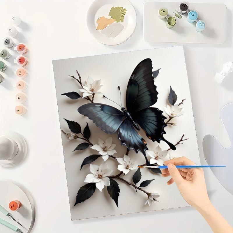 TAOPAOLAB Nature Paint by Numbers Kit for Adults - DIY Black Butterfly and White Flowers Painting on Canvas 16x20 Inches, Acrylic Paint Set, Suitable for Beginners, Wall Art for Home Decoration/Gifts - Image 3