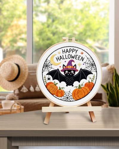 TINDTOP Halloween Embroidery Kit for Adult, Embroidery DIY Starter Kit, with Stamped Patterns, Hoop, Tools, Colorful Threads with Needles, Instructions (Halloween D) - Image 5