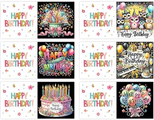 6PCS DIY Birthday Diamond Painting Greeting Cards with Envelopes - Image 3
