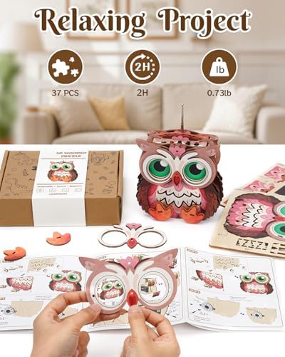3D Wooden Puzzles for Adults, Big-Eyed Adorable Owl Bluetooth Speaker Model Kit, 3D Puzzles for Adults Room Home Decor DIY Craft Kit, Holiday Birthday Christmas Day Gifts for Men Women Teens - Image 3