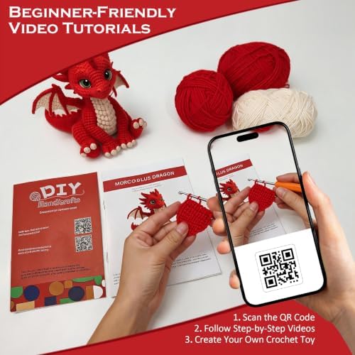 Morcolplus Dragon Crochet Kit for Adults, Advanced Fantasy Amigurumi Crochet Kit with Step-by-Step Video Tutorials, Updated Instructions and All Materials Included, DIY Yarn Craft Gift (Red) - Image 3