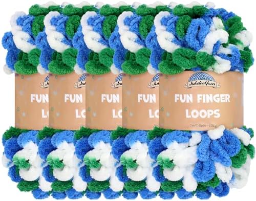JubileeYarn Fun Finger Loops Yarn - Blue Green White - 5 Skeins by BambooMN