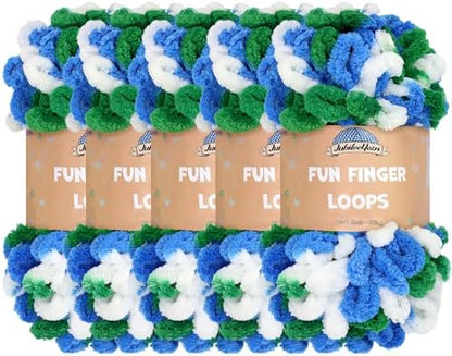 JubileeYarn Fun Finger Loops Yarn - Blue Green White - 5 Skeins by BambooMN
