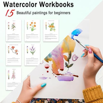 Watercolor Workbooks for Adults Beginners & Teens, 16 Colors 15 Beautiful Paintings, Pre-Outlined Designs, Easy Watercolor Art Book（Without Palette Rose Flowers） - Image 2