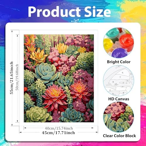 xcemhil Succulents Paint by Numbers Kit for Adults Beginner, Succulents Paint by Number for Adult, Acrylic Paint by Numbers Kits Suitable for Home Wall Art Decor Gifts 16x20 Inch - Image 4