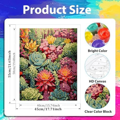xcemhil Succulents Paint by Numbers Kit for Adults Beginner, Succulents Paint by Number for Adult, Acrylic Paint by Numbers Kits Suitable for Home Wall Art Decor Gifts 16x20 Inch - Image 4