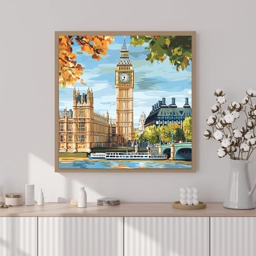 Artunion Framed Paint by Numbers Kit for Adults Beginners & Kids Ages 8-12,Big Ben Paint by Number with Frame,London City Paint by Numbers Kit on Canvas 10 * 10 Inch Without Easel - Image 2