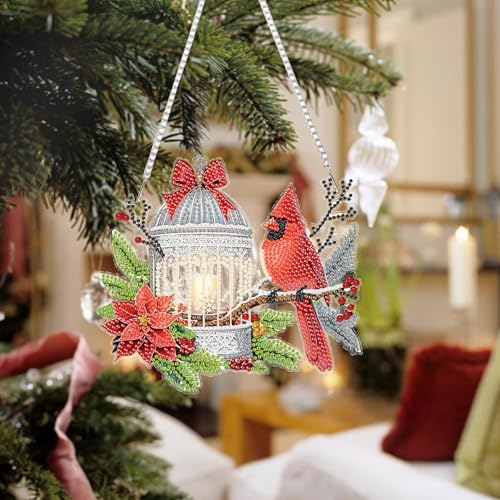 Auremi Christmas Diamond Art Pendant Kits,5D Cardinal Diamond Art Diamond Painting Hanging Kits,DIY Special Shaped Diamonds Painting Suncatcher Pendant Kit for Adults for Gift Wall Home Decor - Image 6