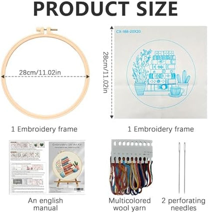 DIY Embroidery Kit for Beginners Adults, Stamped Books, Flowers & Coffee Pattern Embroidery Kit, Cross Stitch Set Include Embroidery Cloth Hoops Threads Needles Instruction, for Home Ofiice DIY Gift - Image 2