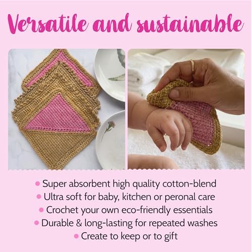 Tunisian Crochet Dishcloth Kit for Beginners - Camel Brown + Flamingo Pink - Image 4