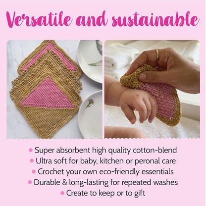 Tunisian Crochet Dishcloth Kit for Beginners - Camel Brown + Flamingo Pink - Image 4