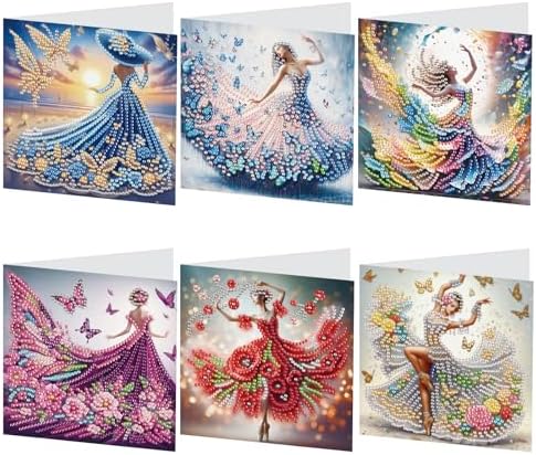 antor 6 Pcs 5D Diamond Painting Greeting Cards Kits, Elegant Lady DIY Diamond Art Cards with Envelopes, Handmade Rhinestone Greeting Card Set for Birthdays & Holidays by antor