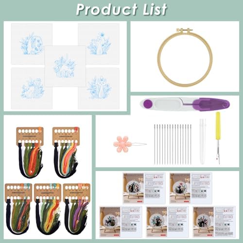 ERKOON 5 Sets Embroidery Kit for Beginners Adult Cat Cross Stitch - Image 2