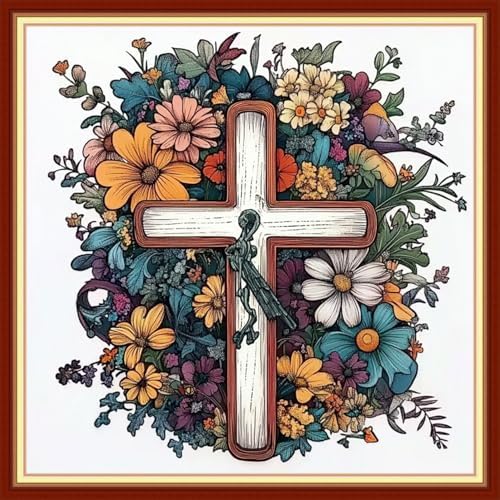 Joyhoor Cross Stitch Kits for Beginners Stamped Cross-Stitch Supplies Needlework preprint Embroidery Kits for Adults DIY Needlepoint Kits Embroidery Patterns 11CT-Cross Flowers 18x18 inchs by JoyhoorCrossStitchKits
