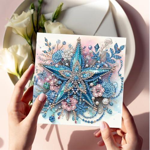 jinglinhh 6pcs Christmas Rose Flowers Ball Star Diamond Art Painting Greeting Cards with Envelopes, DIY Card Making Kits for Adults, Diamond Art Postcards Holiday Cards Craft Gifts - Image 5