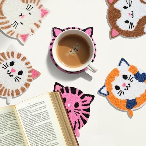 57lilina 6pcs Coaster Punch Needle Kit for Beginners & Adults, Animal Cat - Image 2