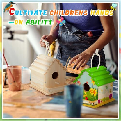 Juexica 4 Pack DIY Birdhouse Kits for Kids Ages 6+ Build and Paint Wooden Bird House Arts and Craft Project with Paint Strips Brushes for Boy Girl Adult Classroom Indoor Outdoor Crafts (Groovy) - Image 5