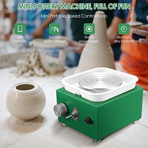 Mini Pottery Wheel Machine for Adults & Beginners, 2 Turntables (3.94" & 2.56") | 0-2000 RPM Adjustable Speed Pottery Machine Removable Splash Tray Ceramic Making Kit Includes 8 Sculpting Tools - Image 6