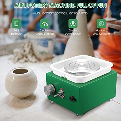 Mini Pottery Wheel Machine for Adults & Beginners, 2 Turntables (3.94" & 2.56") | 0-2000 RPM Adjustable Speed Pottery Machine Removable Splash Tray Ceramic Making Kit Includes 8 Sculpting Tools - Image 6
