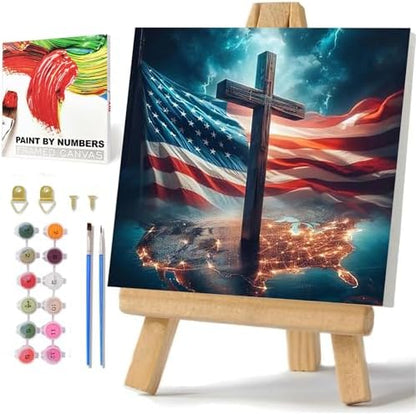American Flag Paint by Numbers Kit for Adults, Paint by Numbers 10x10 Inch by hkejoi