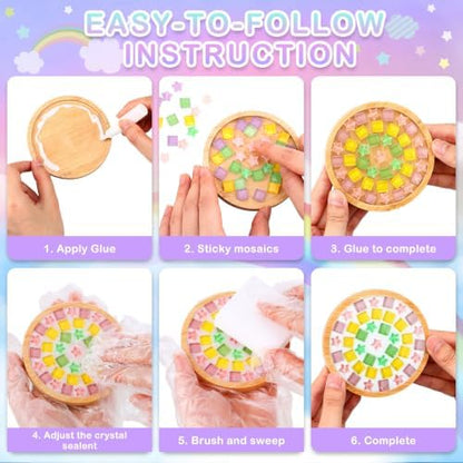Reallnaive 6 Sets Mosaic Coaster Kit with Glass Tiles,Vintage Style - Image 2