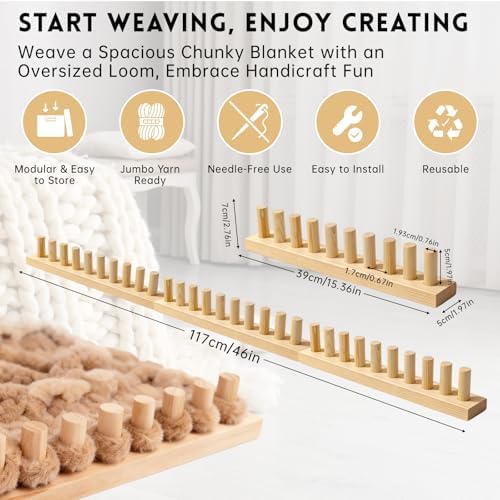 LARIAU Chunky Knitting Blankets Loom, Thick Yarn Knitting Loom for Beginners, 15" to 46" Long 3-in-1 Wooden Adjustable & Foldable & Portable Design DIY Machine, Birthday Gifts Knitting Lover Gift - Image 2