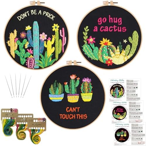 Louise Maelys 3 Pack Funny Cactus Embroidery Kit for Beginners DIY Craft by LouiseMaelys