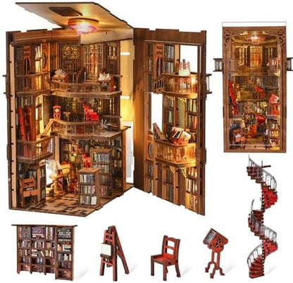 MiniCity Book Nook Kit, DIY Miniature Dollhouse Booknook Kit, 3D Wooden Puzzle Bookend Bookshelf Insert Decor with LED Light for Teens and Adults (Abbey Library) by MiniCity