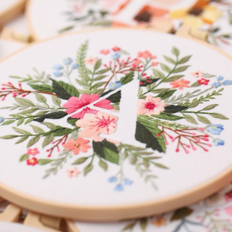 artcici Embroidery Kits Plant Flower Leaf English Letter Patterns for Beginners Adults, Full Range Embroidery Starter Kits Cross Stitch Needlework Supplies (Letter A) - Image 4