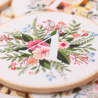 artcici Embroidery Kits Plant Flower Leaf English Letter Patterns for Beginners Adults, Full Range Embroidery Starter Kits Cross Stitch Needlework Supplies (Letter A) - Image 4