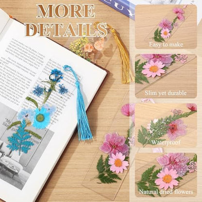 Maitys 250 Pcs Dried Flower Bookmark Making Kit Adult DIY Pressed Flower Transparent Bookmark Craft 50 2x6in Acrylic Blank 50 Tassel 50 Brush 100 Dried Floral Project Party Gift for Adults Reader - Image 4