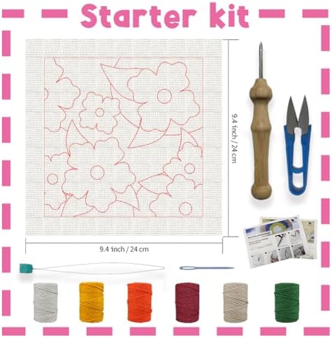 INFUNLY Punch Needle Frame Kits Red Flowers Punch Needle Embroidery Set with Patterns 9.4x9.4 Punch Needlework Starter Kit for Beginners with Yarn Fabric Festival Gift Home Decor - Image 2