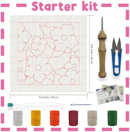 INFUNLY Punch Needle Frame Kits Red Flowers Punch Needle Embroidery Set with Patterns 9.4x9.4 Punch Needlework Starter Kit for Beginners with Yarn Fabric Festival Gift Home Decor - Image 2